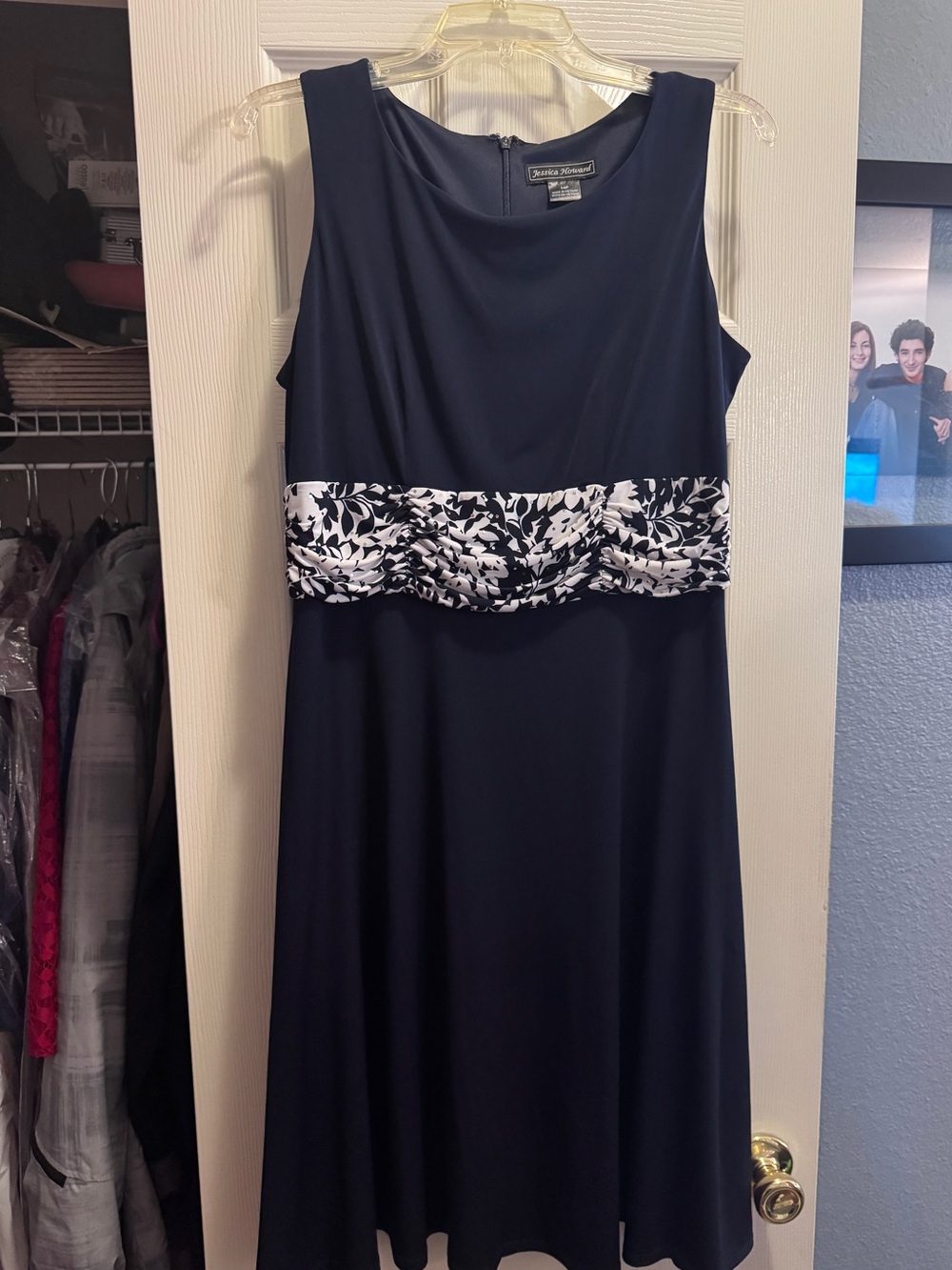 Jessica Howard Navy Dress with Black & White Floral Band